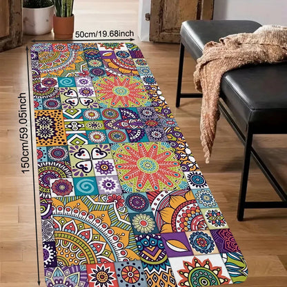 Bohemian Mandala Patchwork Runner Rug, Waterproof Anti-Slip Polyester Mat with PVC Backing, 6 Sizes for Home - product view 4