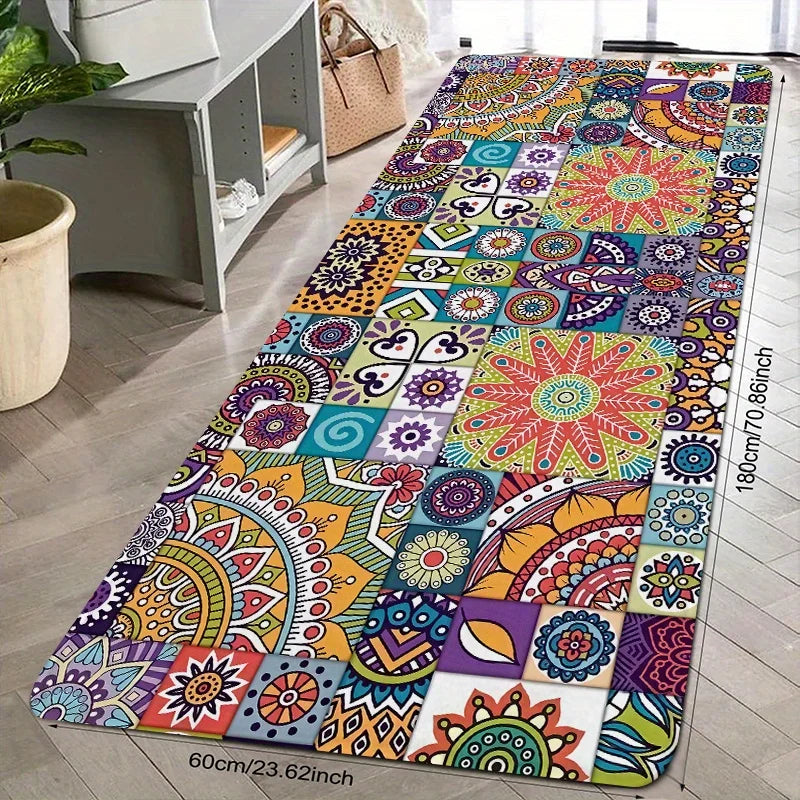 Bohemian Mandala Patchwork Runner Rug, Waterproof Anti-Slip Polyester Mat with PVC Backing, 6 Sizes for Home - product view 5