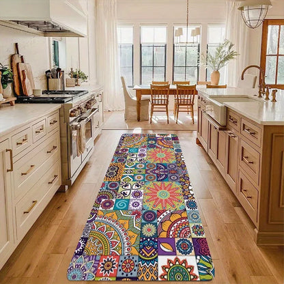 Bohemian Mandala Patchwork Runner Rug, Waterproof Anti-Slip Polyester Mat with PVC Backing, 6 Sizes for Home - product view 6