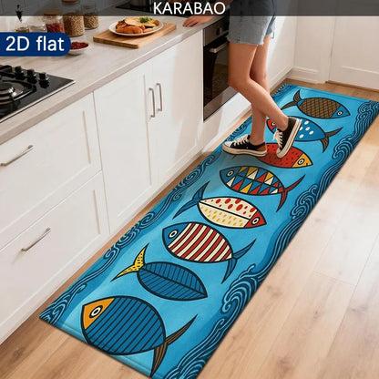 Colorful Cartoon Fish Print Runner Rug, Washable Polyester Mat with PVC Backing for Kitchen, Laundry and Entryway - product view 4