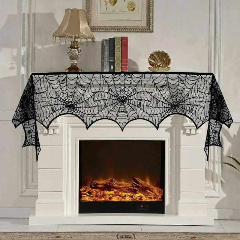 Halloween Spider Web Tablecloth Set, Reusable 100% Polyester Mantel and Table Decor for Party, Home and Outdoor Display - product view 6