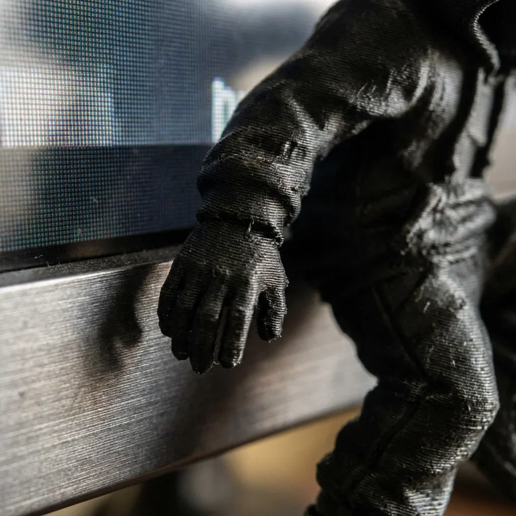 Hooded Climber Monitor Decor Figurine, Matte Black Plastic 3D Printed Desk Ornament for Gaming Setups - product view 3