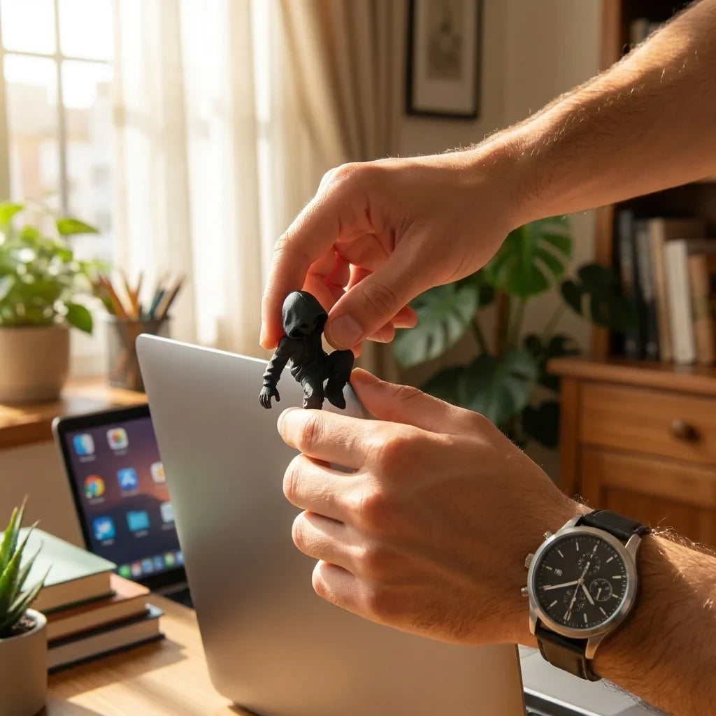 Hooded Climber Monitor Decor Figurine, Matte Black Plastic 3D Printed Desk Ornament for Gaming Setups - product view 4