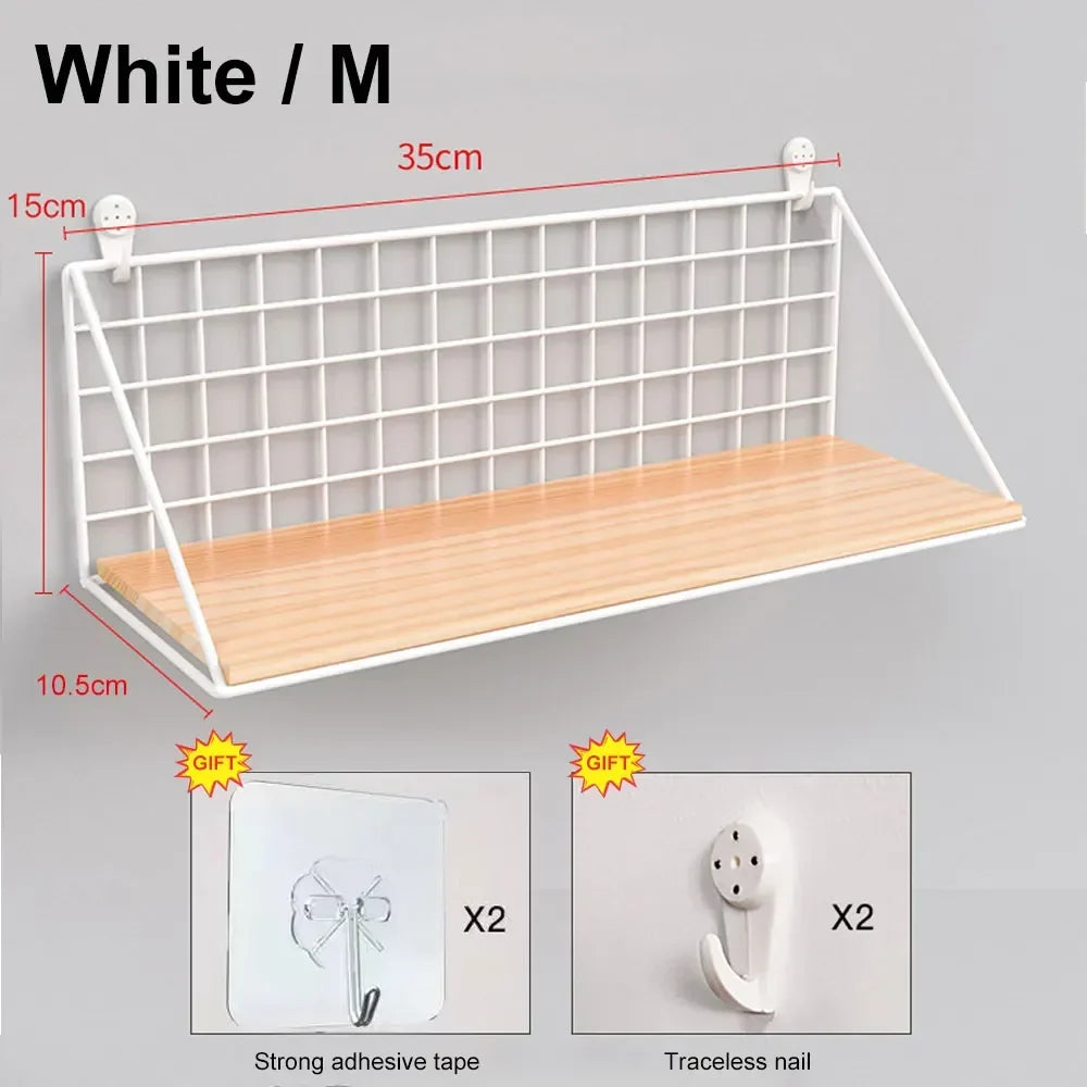 Wall Mounted Wall Shelf, Metal Frame and Wood Laminate Organizer, Reusable Single Shelf for Kitchen, Bathroom or Bedroom - product view 1