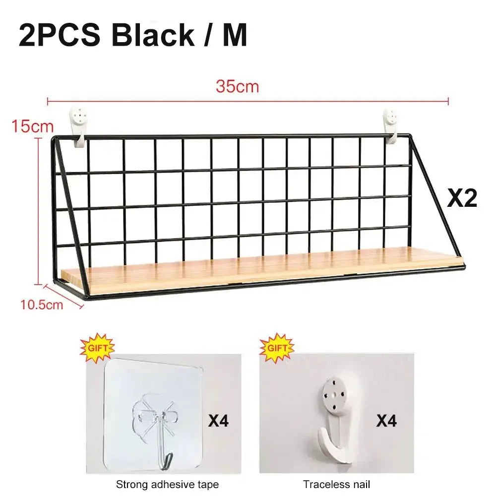 Wall Mounted Wall Shelf, Metal Frame and Wood Laminate Organizer, Reusable Single Shelf for Kitchen, Bathroom or Bedroom - product view 2