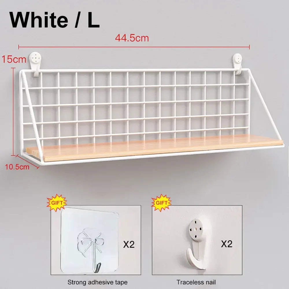 Wall Mounted Wall Shelf, Metal Frame and Wood Laminate Organizer, Reusable Single Shelf for Kitchen, Bathroom or Bedroom - product view 4