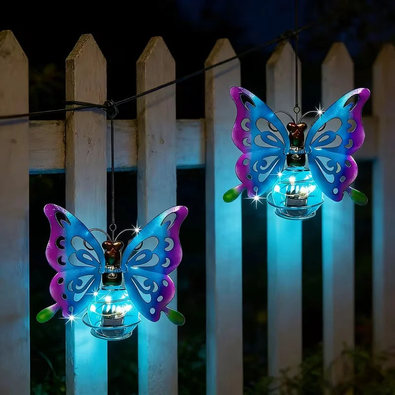 Solar Butterfly Lanterns, 2 Blue Metal-Style Garden Lights, Push-Button Control, 5 m Self-Contained Outdoor Décor - product view 2