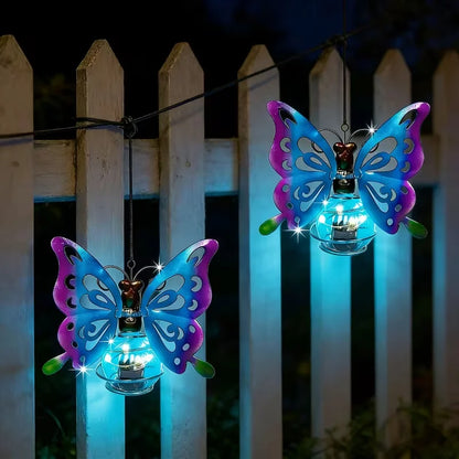 Solar Butterfly Lanterns, 2 Blue Metal-Style Garden Lights, Push-Button Control, 5 m Self-Contained Outdoor Décor - product view 2