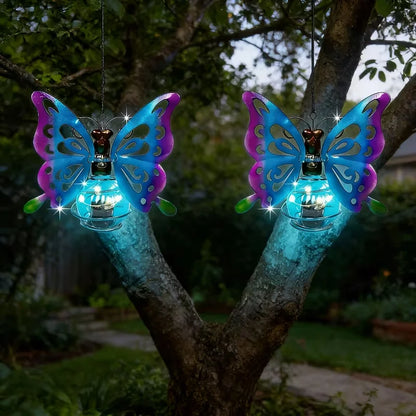 Solar Butterfly Lanterns, 2 Blue Metal-Style Garden Lights, Push-Button Control, 5 m Self-Contained Outdoor Décor - product view 4