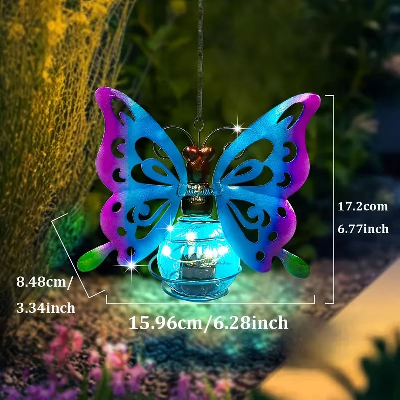 Solar Butterfly Lanterns, 2 Blue Metal-Style Garden Lights, Push-Button Control, 5 m Self-Contained Outdoor Décor - product view 5