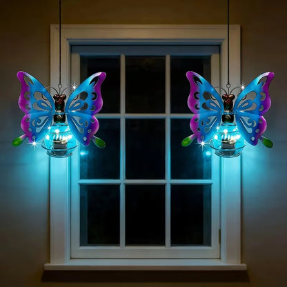 Solar Butterfly Lanterns, 2 Blue Metal-Style Garden Lights, Push-Button Control, 5 m Self-Contained Outdoor Décor - product view 6
