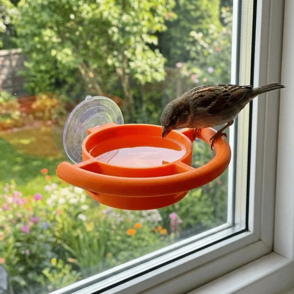 Orange Window Bird Feeder, Plastic Suction Cup Feeding Station with Water Drinker, 7 cm Mount for Bird Watching - product view 2