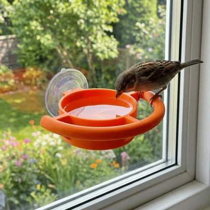 Orange Window Bird Feeder, Plastic Suction Cup Feeding Station with Water Drinker, 7 cm Mount for Bird Watching - product view 2