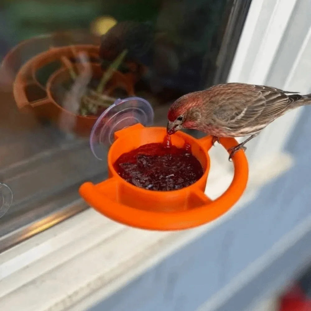 Orange Window Bird Feeder, Plastic Suction Cup Feeding Station with Water Drinker, 7 cm Mount for Bird Watching - product view 5