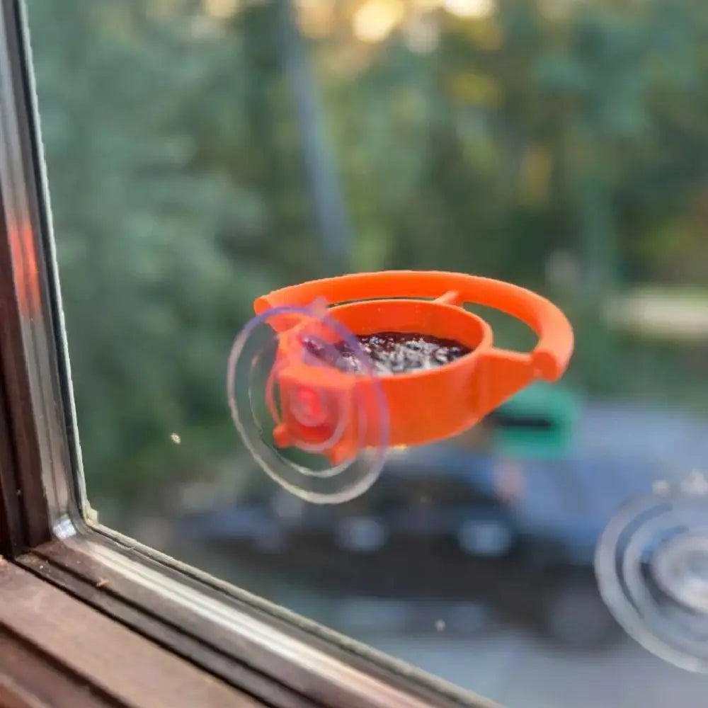 Orange Window Bird Feeder, Plastic Suction Cup Feeding Station with Water Drinker, 7 cm Mount for Bird Watching - product view 6