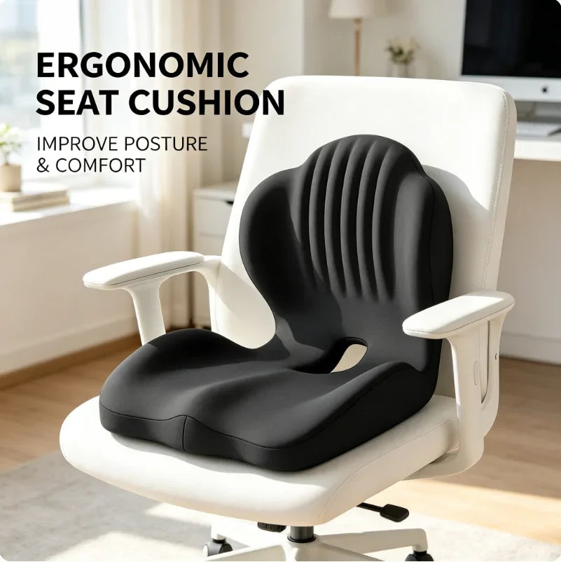 Memory Foam Seat Cushion, PU Foam Square Coccyx Support Pad, Solid Woven Black Cushion for Home Office Car or Wheelchair - product view 2