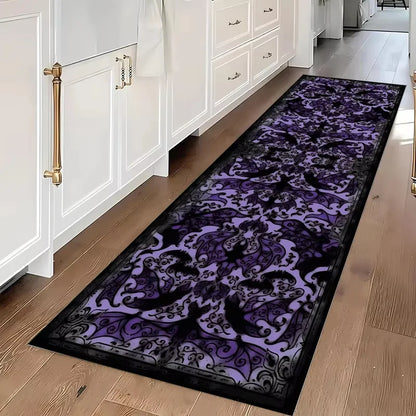 Polyester Runner Rug, Printed Machine-Made Anti-Slip Carpet with PVC Backing, Halloween Bat Skull Design for Entryway and Hallway - product view 1