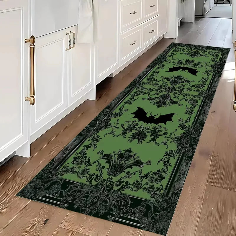 Polyester Runner Rug, Printed Machine-Made Anti-Slip Carpet with PVC Backing, Halloween Bat Skull Design for Entryway and Hallway - product view 3