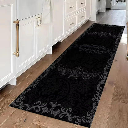 Polyester Runner Rug, Printed Machine-Made Anti-Slip Carpet with PVC Backing, Halloween Bat Skull Design for Entryway and Hallway - product view 4