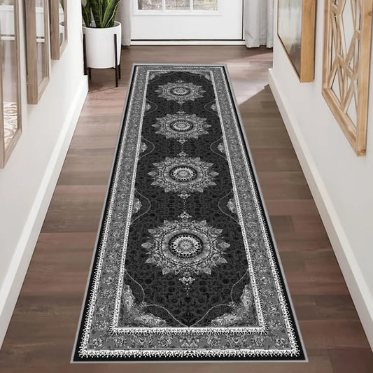 Vintage Persian Runner Rug, Geometric Medallion Print, Machine Washable, Anti-Slip PVC Backing for Hallway and Entryway - product view 1