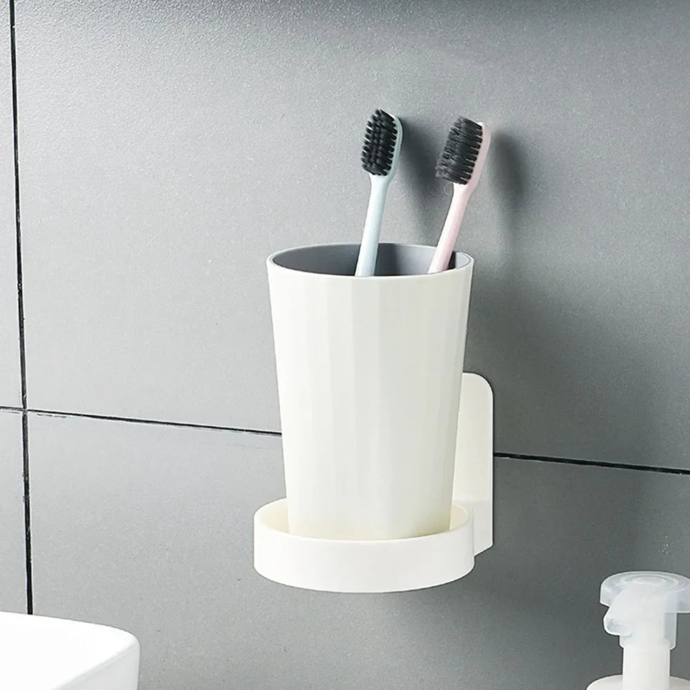 White Adhesive Bathroom Shelf, Plastic Shampoo and Mouthwash Holder, Nail-Free Space-Saving Storage Rack - product view 3