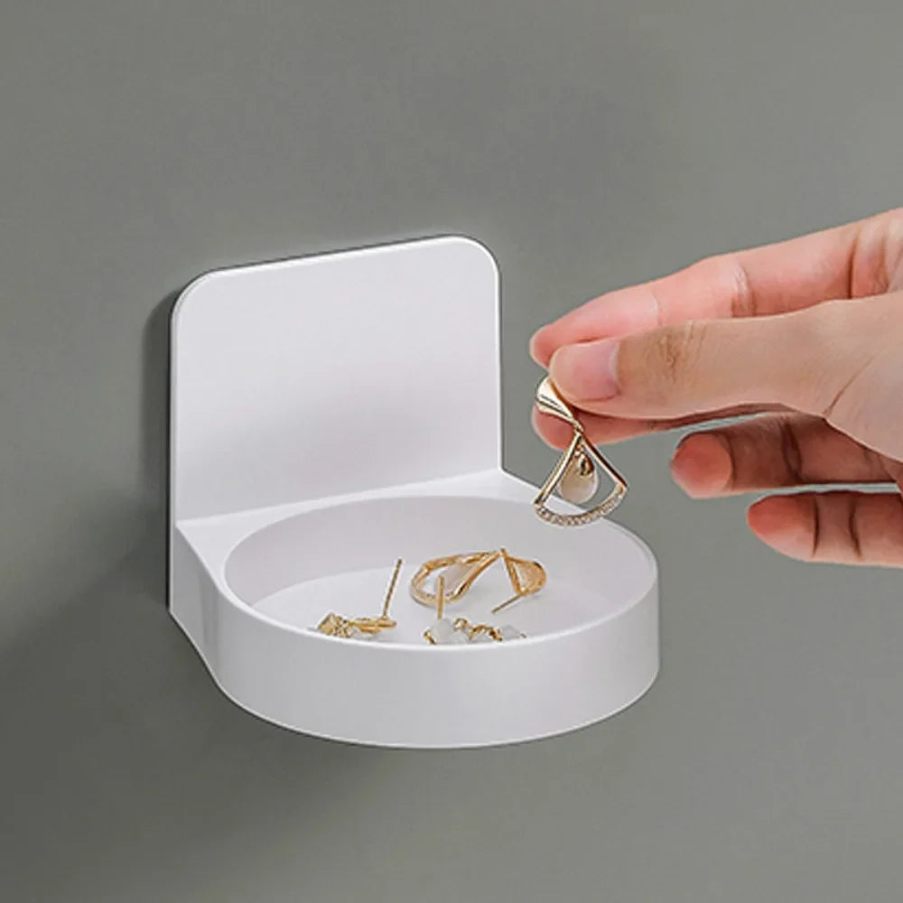 White Adhesive Bathroom Shelf, Plastic Shampoo and Mouthwash Holder, Nail-Free Space-Saving Storage Rack - product view 4