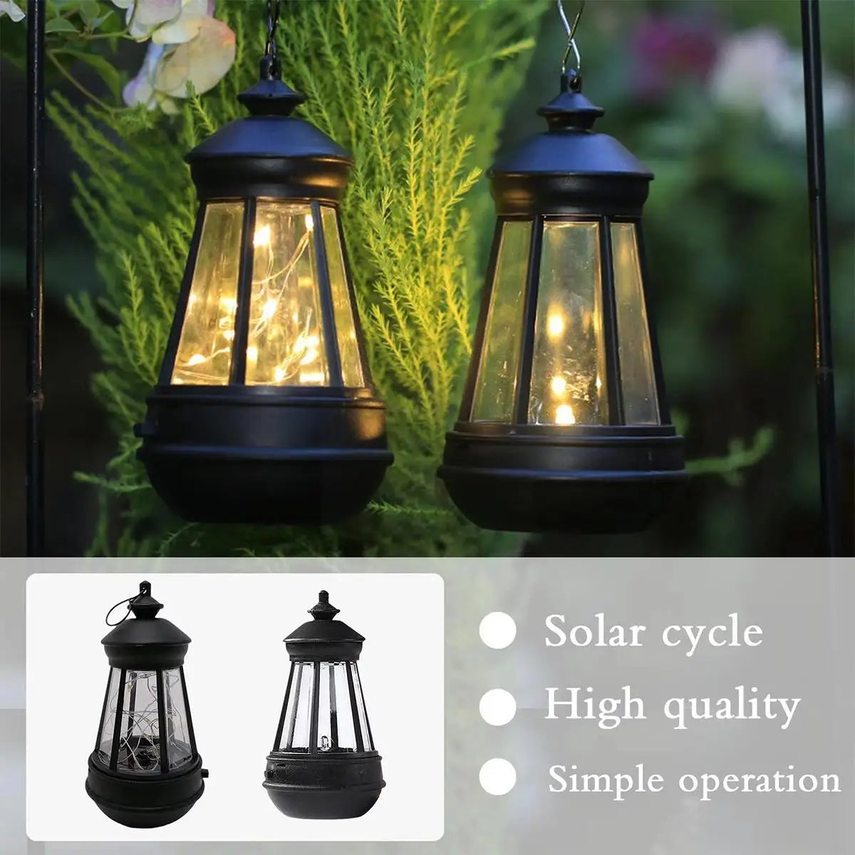Solar Fence Lights, Warm White Waterproof LED Lanterns, 300 mAh Battery, Light Sensor and Switch for Garden Décor - product view 5