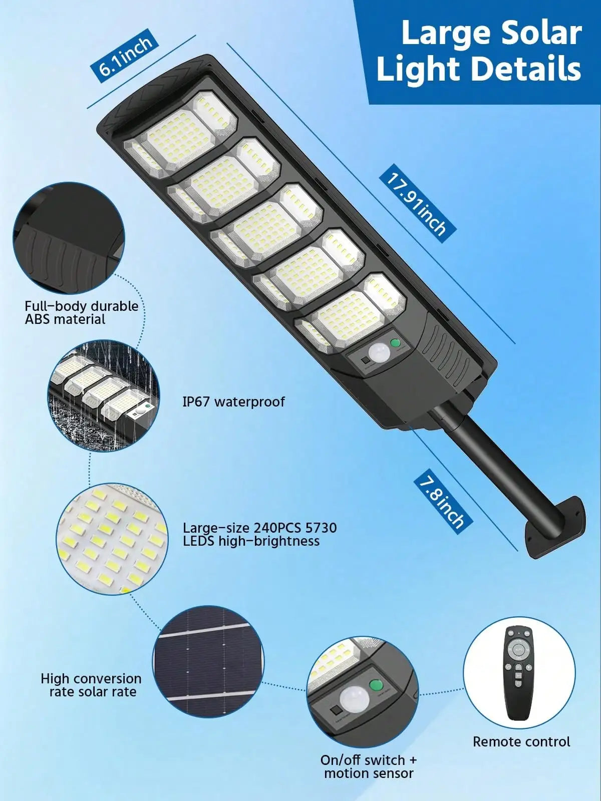 Solar Flood Light, Remote-Controlled Dimmable LED Security Lamp with 12,000mAh Battery for Driveways, Yards and Gardens - product view 2