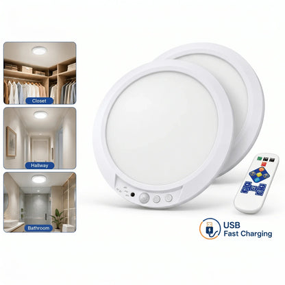 Rechargeable Motion Sensor Ceiling Light, Remote Control, 10 Brightness Levels, 3 Color Temperatures for Hallway and Patio - product view 2