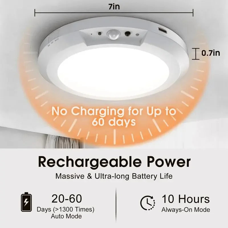 Rechargeable Motion Sensor Ceiling Light, Remote Control, 10 Brightness Levels, 3 Color Temperatures for Hallway and Patio - product view 5