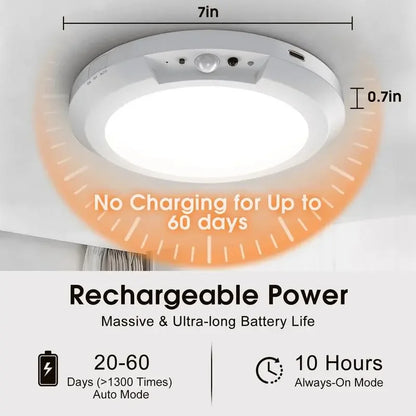 Rechargeable Motion Sensor Ceiling Light, Remote Control, 10 Brightness Levels, 3 Color Temperatures for Hallway and Patio - product view 5