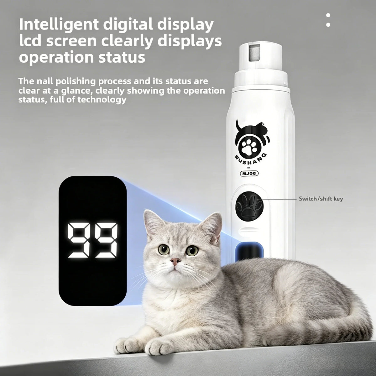 Intelligent LCD Pet Nail Grinder, 3 Multi-Size Grinding Heads, Stainless Steel Nail Clipper for Small and Large Pets - product view 3
