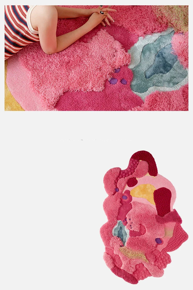 Handmade Wool Rug, Floral Rectangle Design, 1.2 cm Thick, PVC Non-Slip Backing for Living Room and Bedroom - product view 1