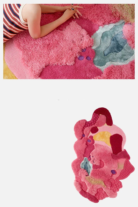 Handmade Wool Rug, Floral Rectangle Design, 1.2 cm Thick, PVC Non-Slip Backing for Living Room and Bedroom - product view 1