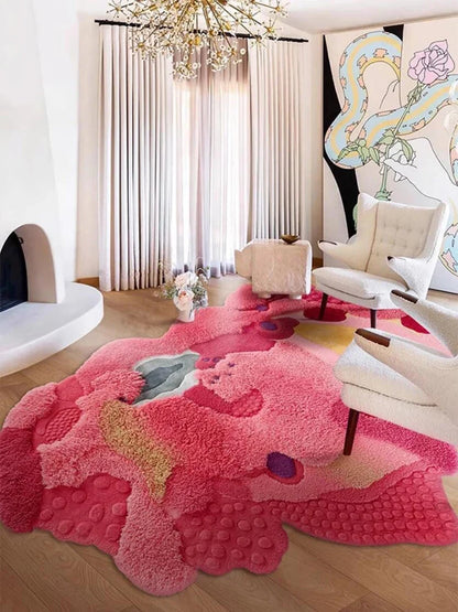 Handmade Wool Rug, Floral Rectangle Design, 1.2 cm Thick, PVC Non-Slip Backing for Living Room and Bedroom - product view 2