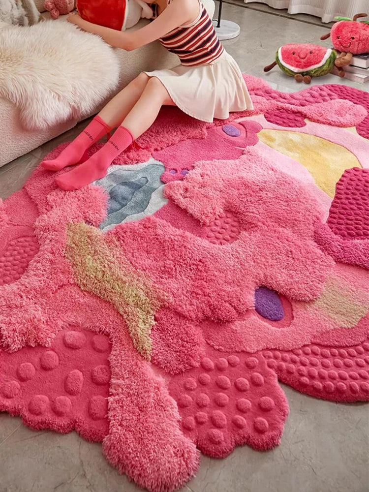 Handmade Wool Rug, Floral Rectangle Design, 1.2 cm Thick, PVC Non-Slip Backing for Living Room and Bedroom - product view 3