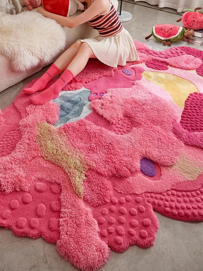 Handmade Wool Rug, Floral Rectangle Design, 1.2 cm Thick, PVC Non-Slip Backing for Living Room and Bedroom - product view 3