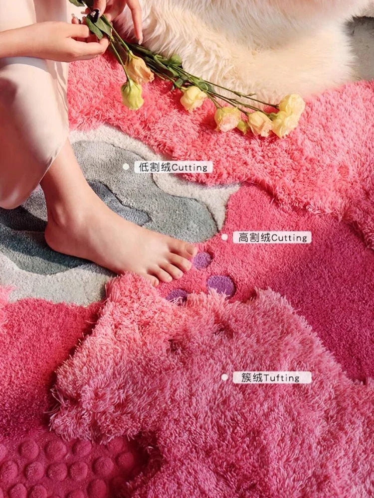 Handmade Wool Rug, Floral Rectangle Design, 1.2 cm Thick, PVC Non-Slip Backing for Living Room and Bedroom - product view 6
