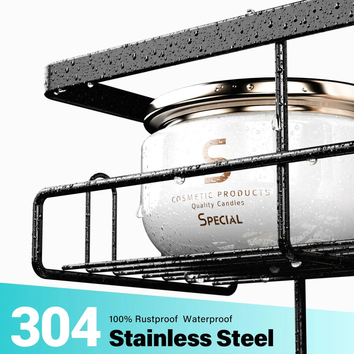 Adhesive Shower Caddy, No-Drill Wall-Mounted Bathroom Organizer with Removable Hooks, Rust-Proof Shelf - product view 4