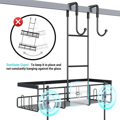 Adhesive Shower Caddy, No-Drill Wall-Mounted Bathroom Organizer with Removable Hooks, Rust-Proof Shelf - product view 5