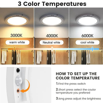 Rechargeable Motion Sensor Ceiling Light with Remote, Dimmable Wireless Magnetic Design, 10000mAh, 3000K 4000K 6000K - product view 5