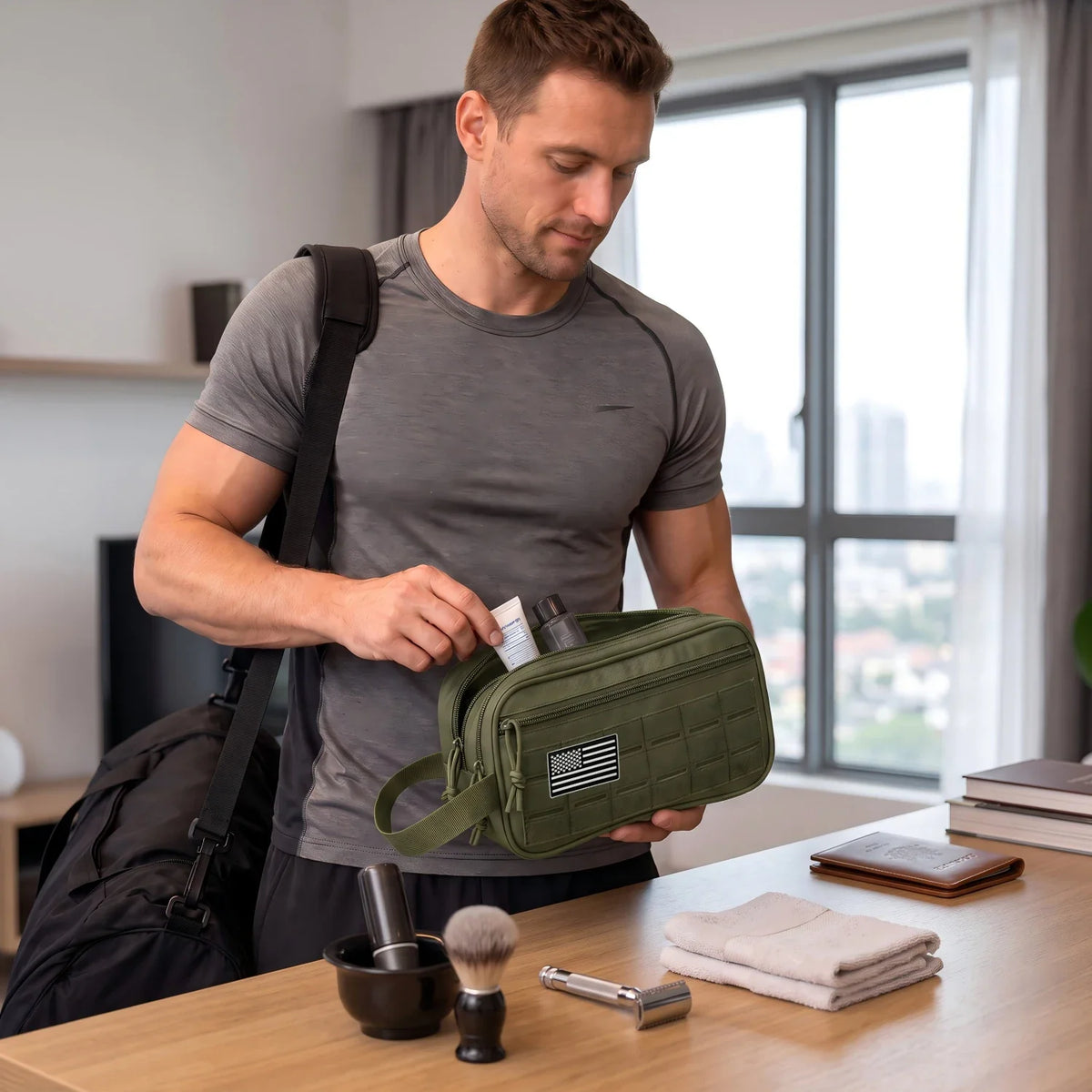 Hanging Toiletry Bag, Multi-Compartment Travel Cosmetic Organizer with Casual Solid Design for Men and Women - product view 6