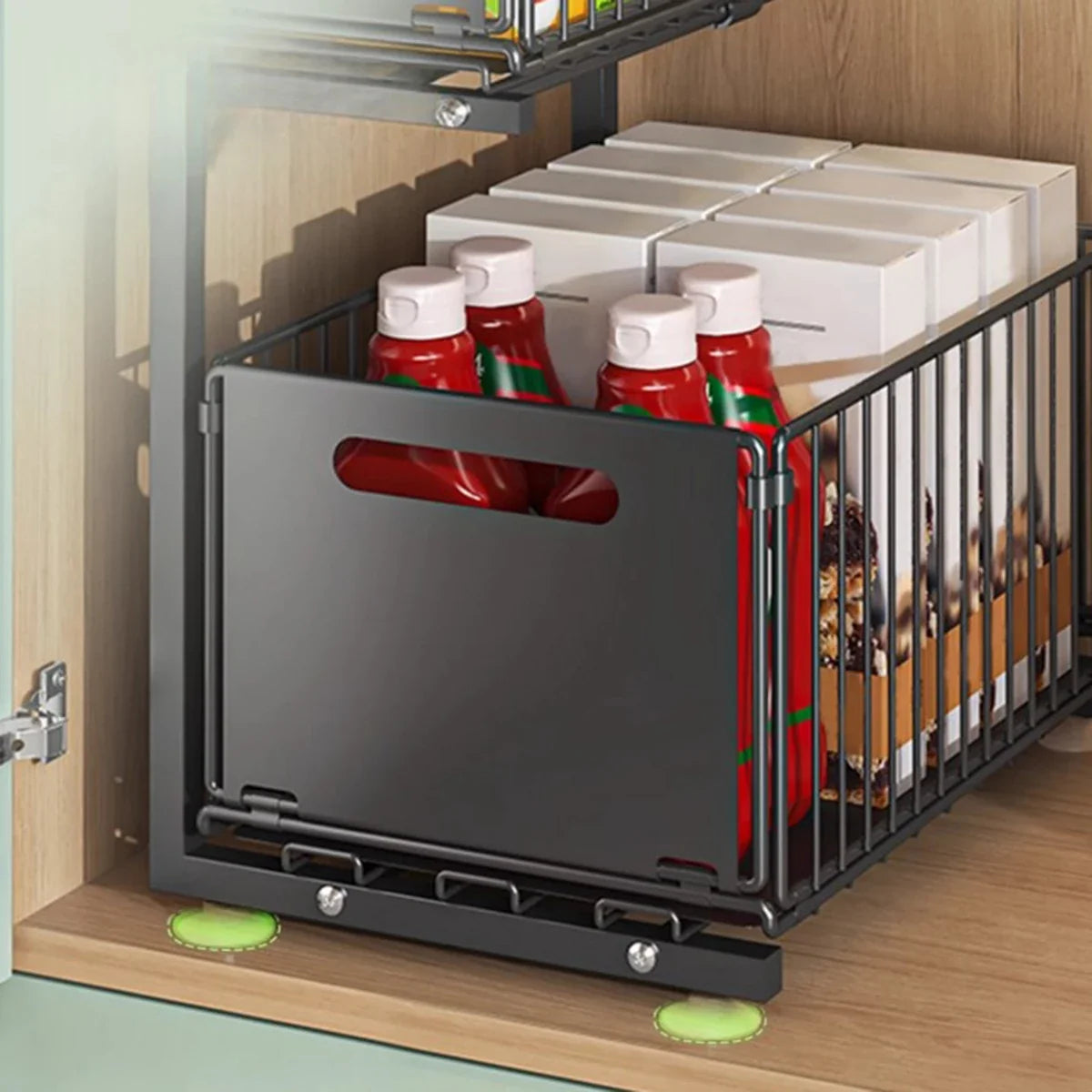 Adjustable 2-Tier Cabinet Organizer Shelf, Pull-Out Steel Drawers, Height Adjustable 41-48.5 cm, Black Kitchen Sink Storage - product view 6