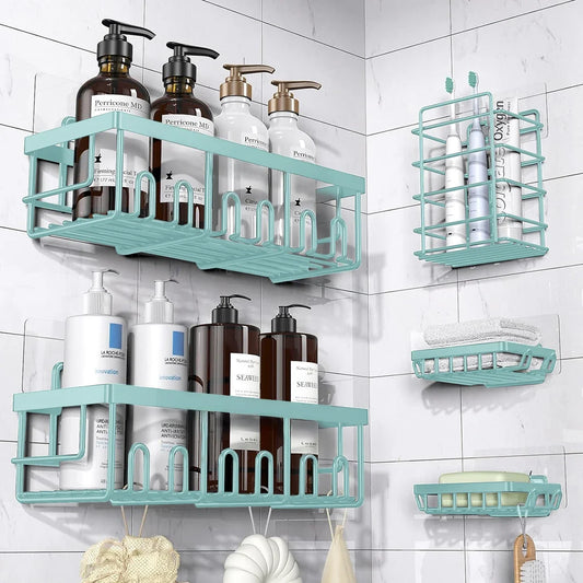 Adhesive Shower Caddy, 5-Pack No-Drilling Bathroom Storage with Soap Holder for Corner Wall Use - product view 1