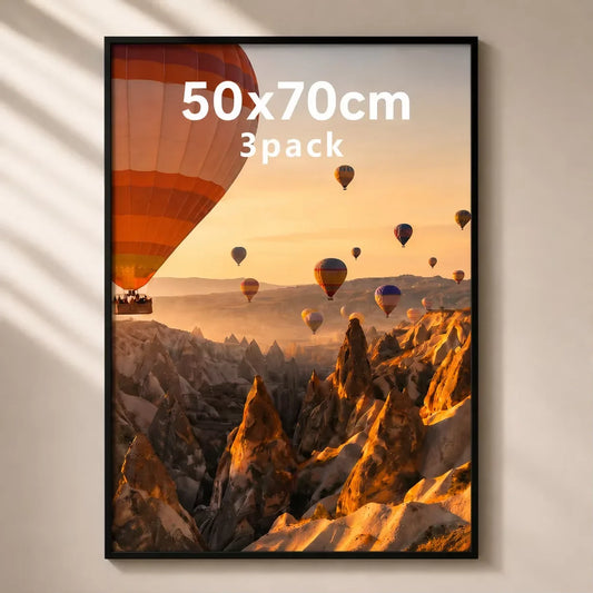 Set of 3 Black Aluminum Picture Frames with White Mats, Gallery Wall Display, Multiple Sizes for Art and Photos - product view 1