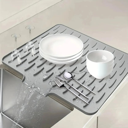 Silicone Dish Drying Mat, Large Rectangle Sink Drain Mat for Countertops, Sinks and Refrigerators, Grey or Black - product view 1