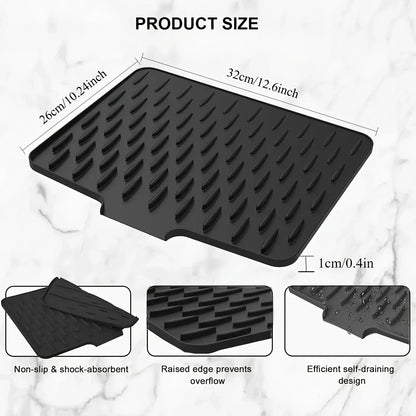 Silicone Dish Drying Mat, Large Rectangle Sink Drain Mat for Countertops, Sinks and Refrigerators, Grey or Black - product view 2