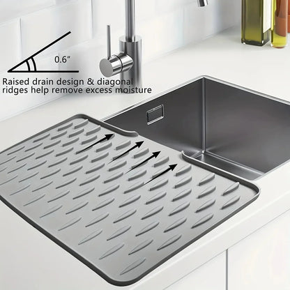 Silicone Dish Drying Mat, Large Rectangle Sink Drain Mat for Countertops, Sinks and Refrigerators, Grey or Black - product view 4