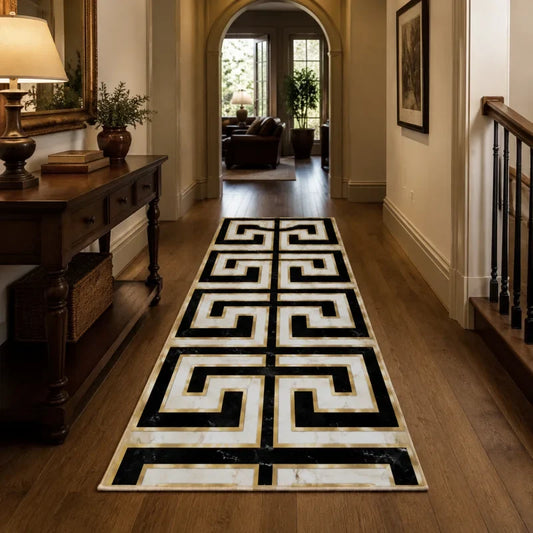 Grey Gold Marble Ink Wash Runner Rug, Non-Slip Fade-Resistant 100% Polyester, Machine-Made Mat for Hallway, Entryway and Kitchen - product view 1