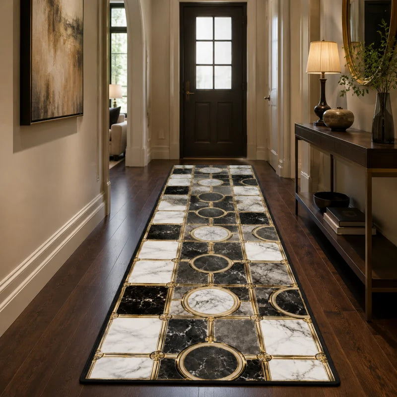 Grey Gold Marble Ink Wash Runner Rug, Non-Slip Fade-Resistant 100% Polyester, Machine-Made Mat for Hallway, Entryway and Kitchen - product view 3